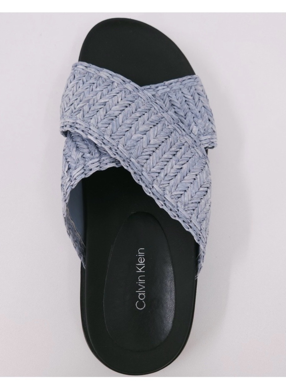 Calvin Klein Pacen Woven Crisscross Flat Slip‎ On Blue Sandals Womens Size 7 M